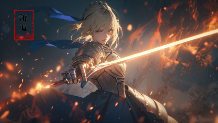 606247209521969555-725680741-artoria_pendragon__(fate_), sword, weapon, saber, holding_sword, armor, blurry, solo, blurry_foreground, depth_of_field, holding.jpg